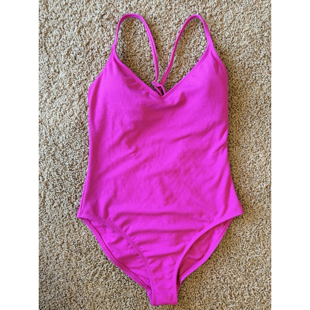 Shade & Shore Pink Textured Vneck 1pc Swim Bathing Suit Medium 8-10 NEW NWT